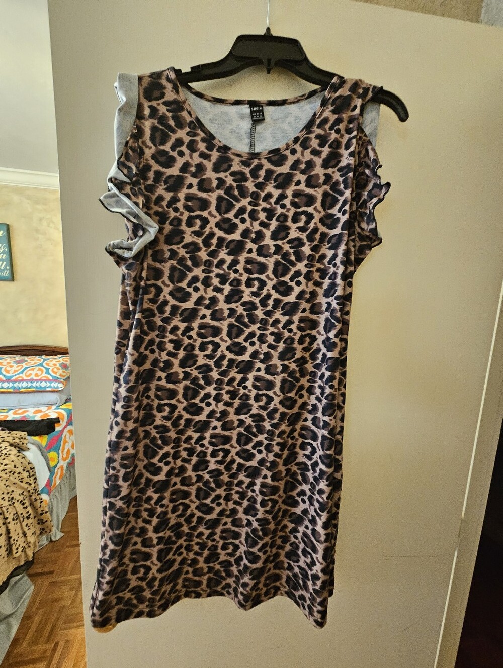 SHEIN Leopard Print Cold-Shoulder Mini Dress - Brown & Black